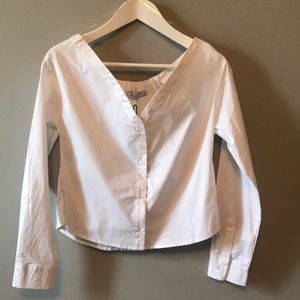 White Off The Shoulder Button-Up Blouse